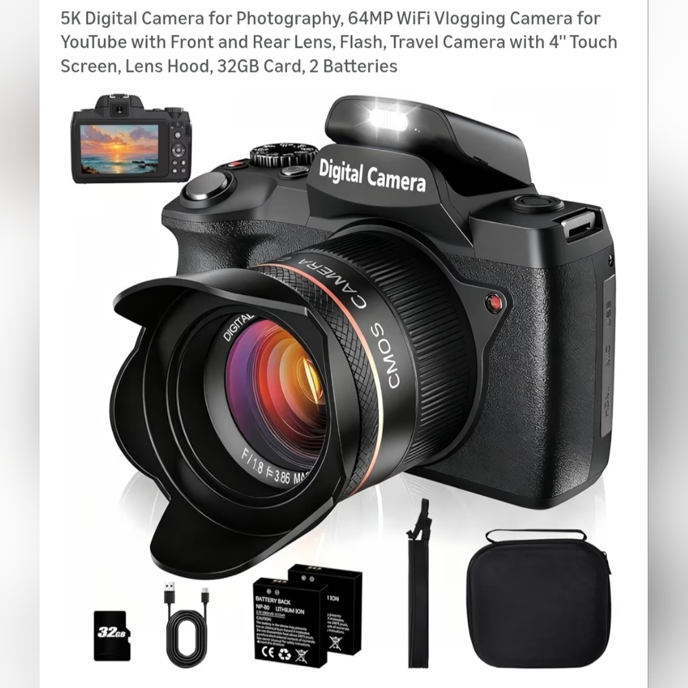 Digital Camera with Touch Screen And Assessories - Black